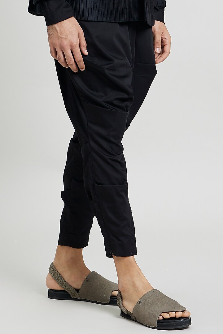 Black Poplin Lycra Trousers by Antar Agni Men at Pernia's Pop Up Shop