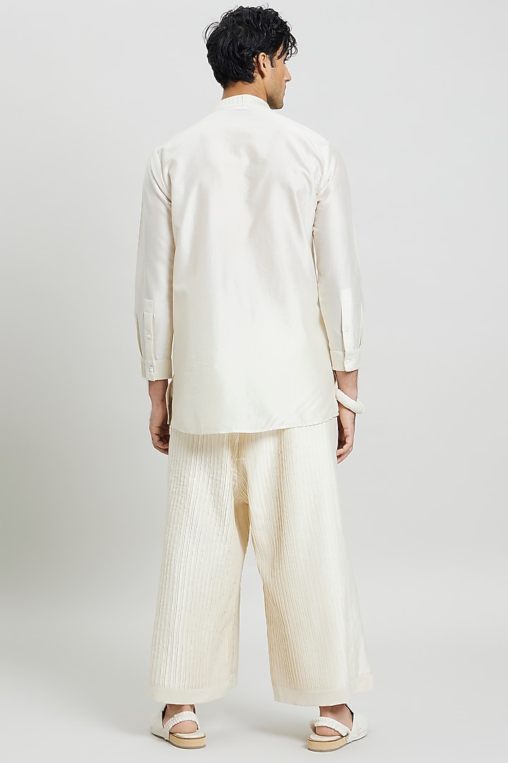Ivory Cotton Silk Wedding Shirt by Antar Agni Men at Pernia's Pop Up Shop