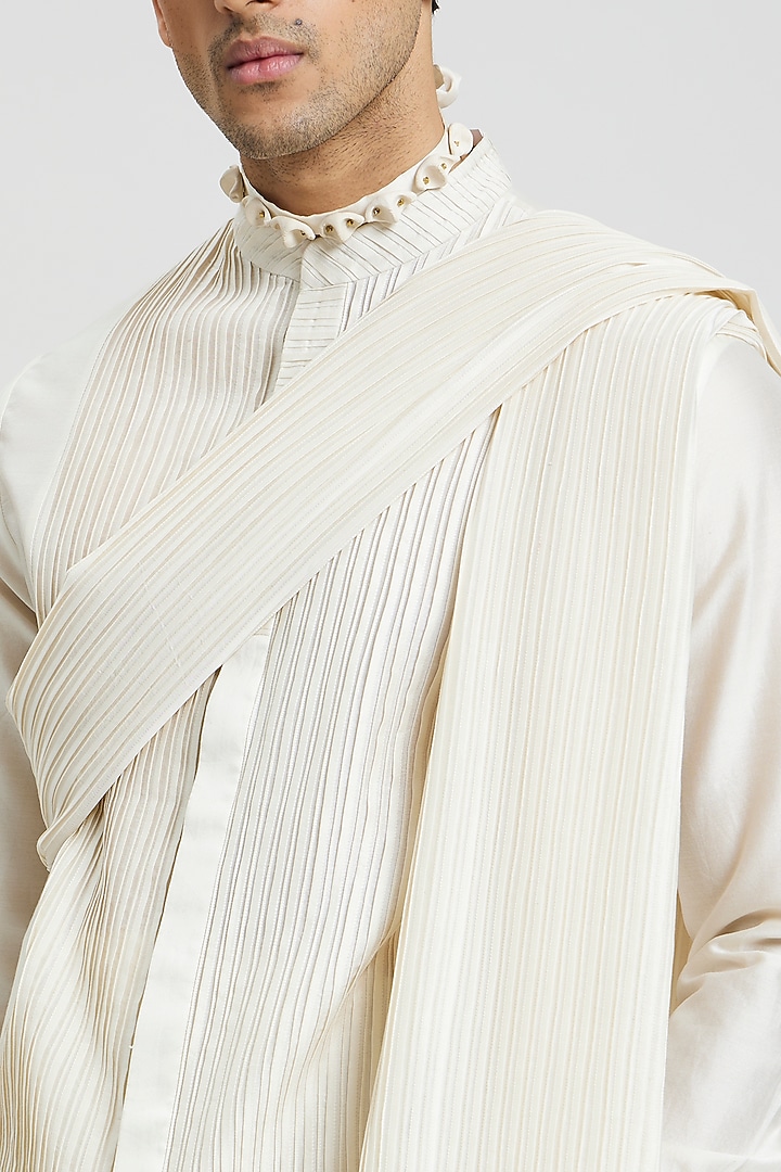 Ivory Cotton Silk Wedding Shirt by Antar Agni Men at Pernia's Pop Up Shop