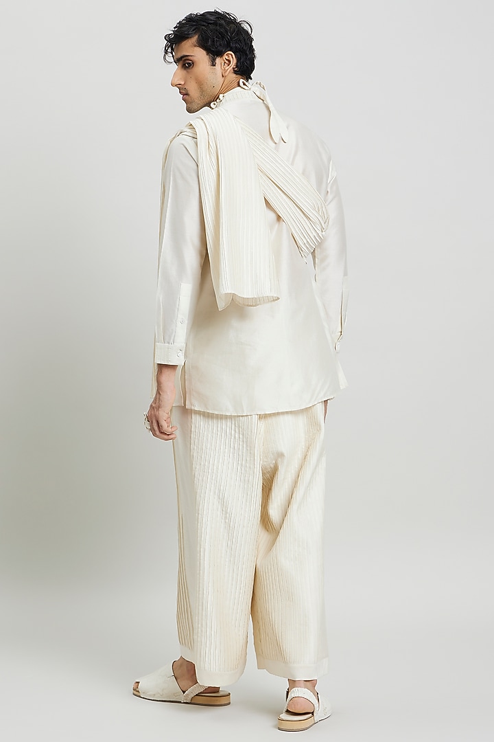 Ivory Cotton Silk Trousers by Antar Agni Men at Pernia's Pop Up Shop