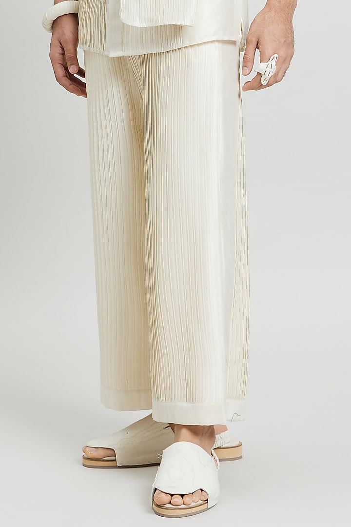 Ivory Cotton Silk Trousers by Antar Agni Men at Pernia's Pop Up Shop