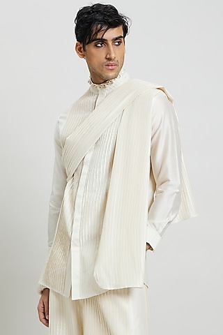 Ivory Cotton Silk Scarf by Antar Agni Men