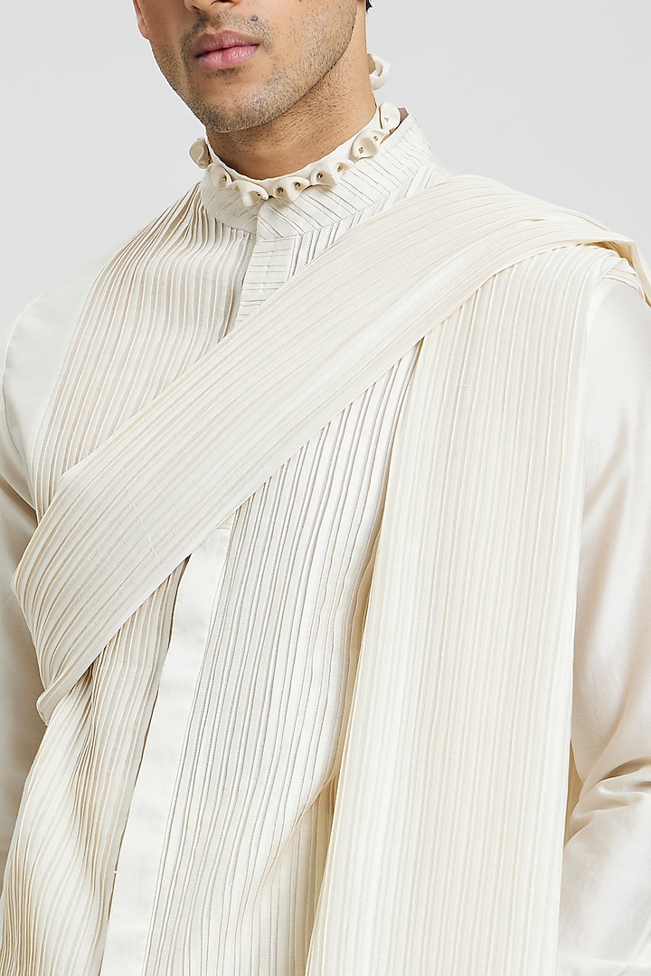 Ivory Cotton Silk Scarf by Antar Agni Men at Pernia's Pop Up Shop