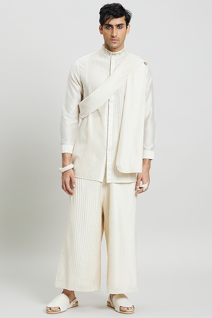 Ivory Cotton Silk Scarf by Antar Agni Men at Pernia's Pop Up Shop