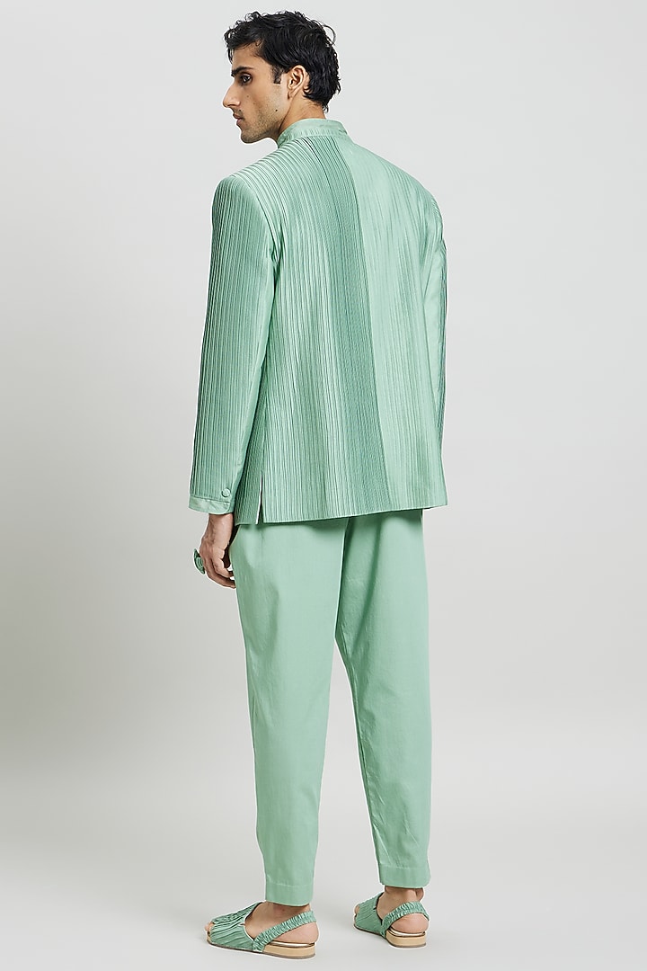 Mint Green Cotton Satin Trousers by Antar Agni Men at Pernia's Pop Up Shop