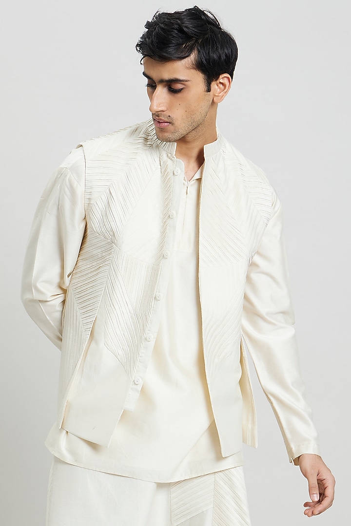 Ivory Cotton Silk T-Shirt by Antar Agni Men at Pernia's Pop Up Shop