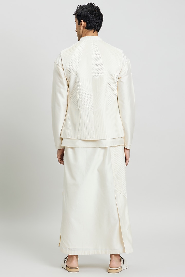 Ivory Cotton Silk Mundu by Antar Agni Men at Pernia's Pop Up Shop