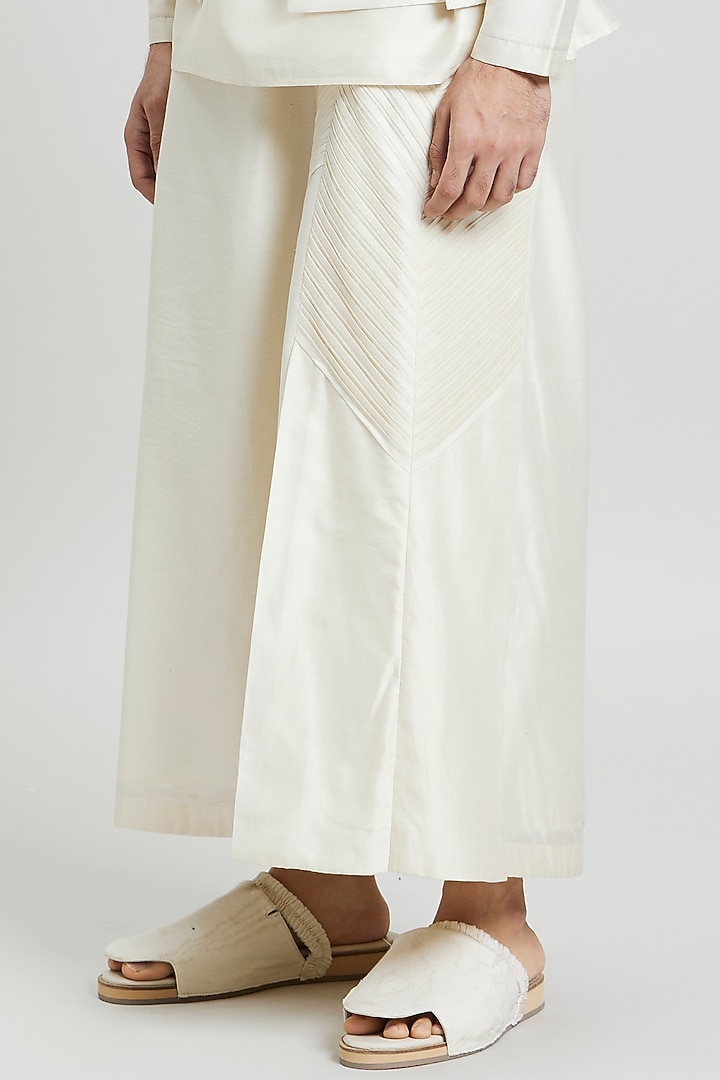 Ivory Cotton Silk Mundu by Antar Agni Men at Pernia's Pop Up Shop