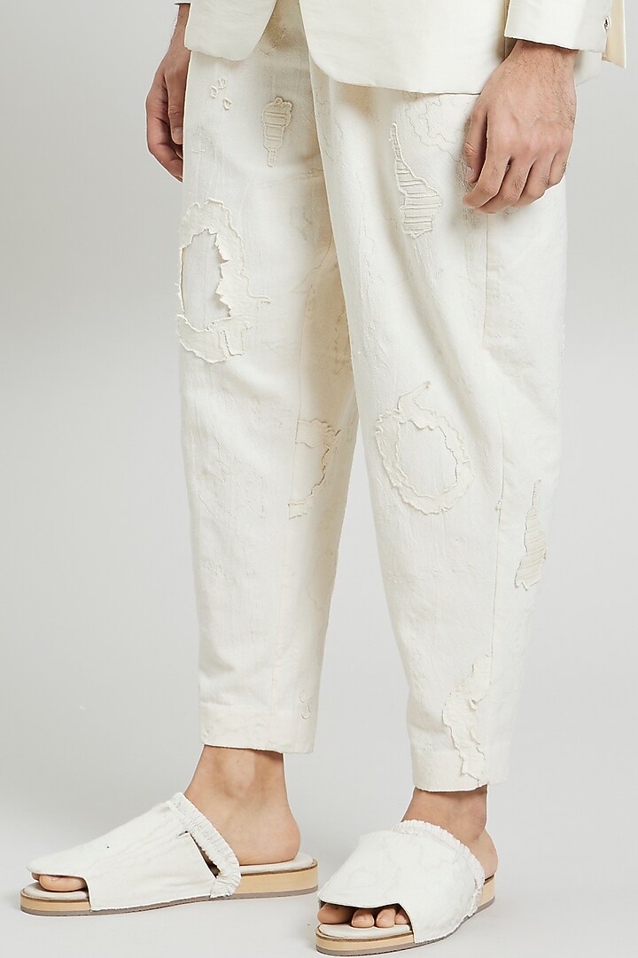 Ivory Poplin Lycra Trousers by Antar Agni Men at Pernia's Pop Up Shop