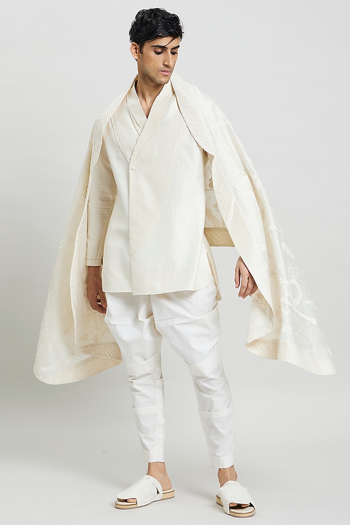 Ivory Cotton Silk Shawl by Antar Agni Men at Pernia's Pop Up Shop