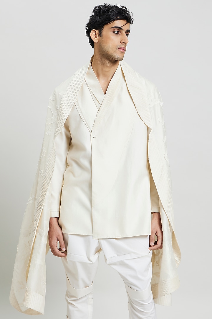 Ivory Cotton Silk Shawl by Antar Agni Men at Pernia's Pop Up Shop