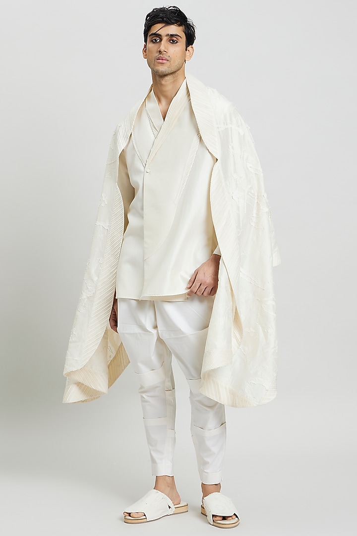 Ivory Cotton Silk Shawl by Antar Agni Men at Pernia's Pop Up Shop