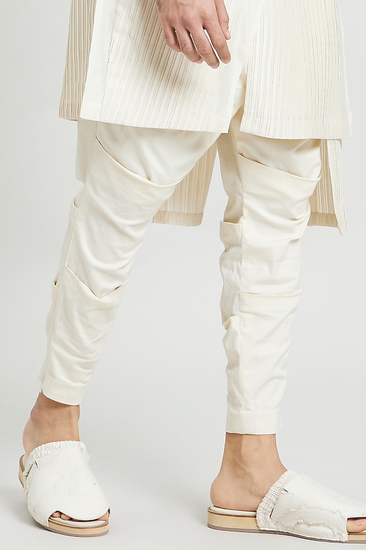 Ivory Poplin Lycra Trousers by Antar Agni Men at Pernia's Pop Up Shop