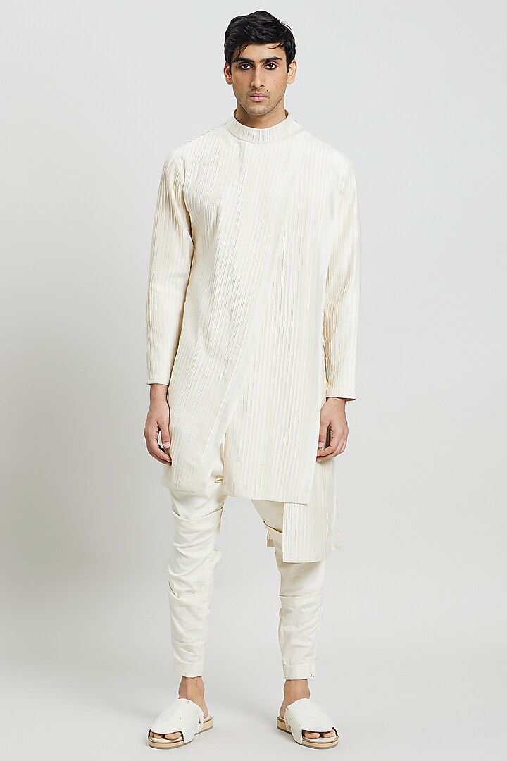 Ivory Poplin Lycra Trousers by Antar Agni Men at Pernia's Pop Up Shop