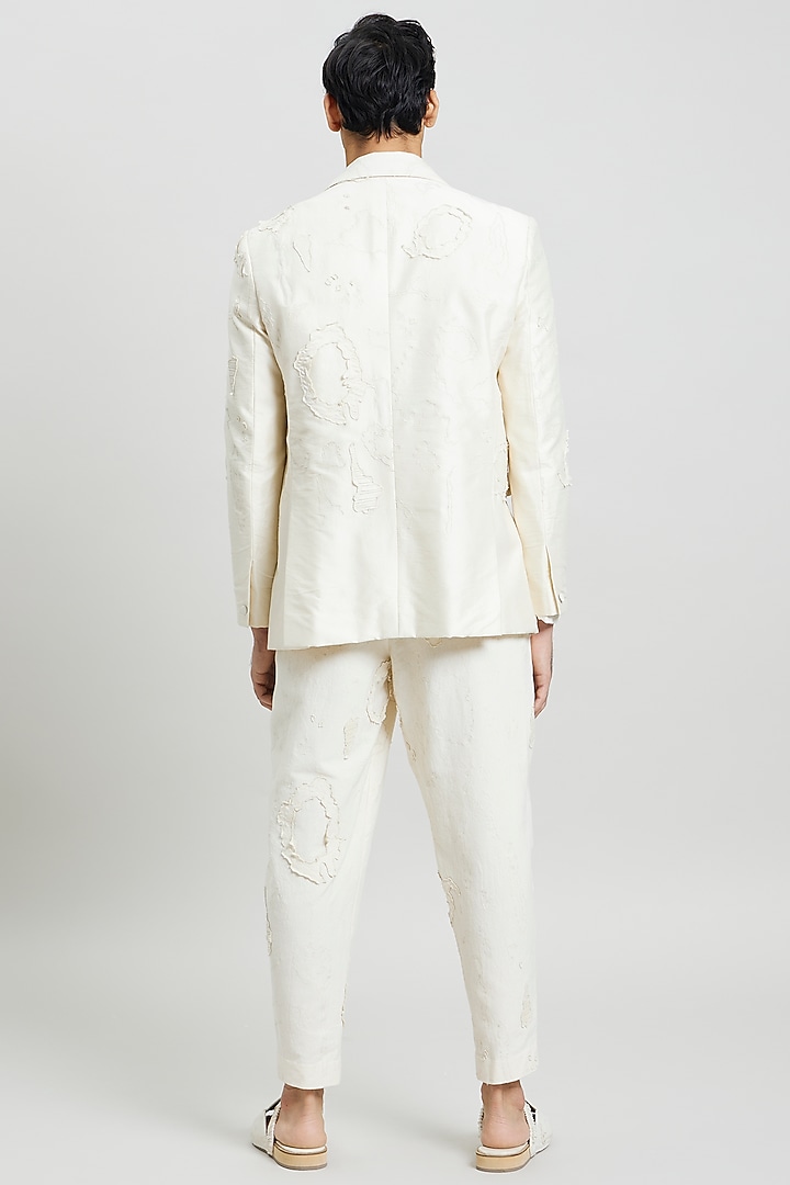 Ivory Cotton Silk Tuxedo Jacket by Antar Agni Men at Pernia's Pop Up Shop