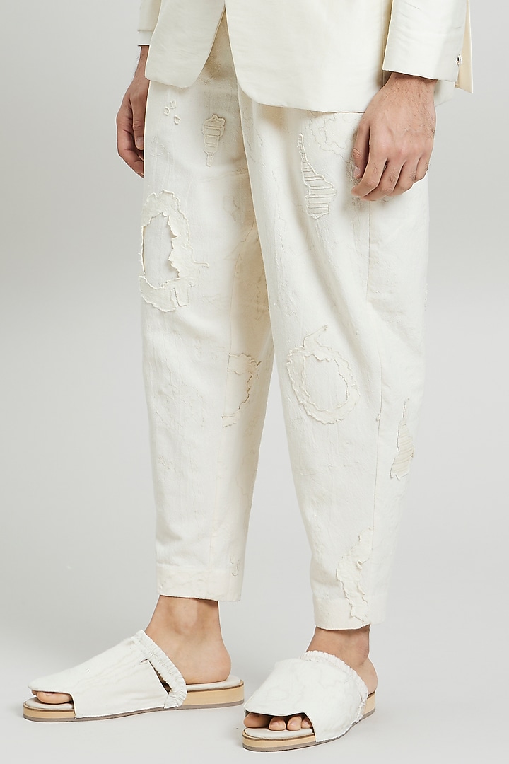 Ivory Cotton Silk Trousers by Antar Agni Men at Pernia's Pop Up Shop