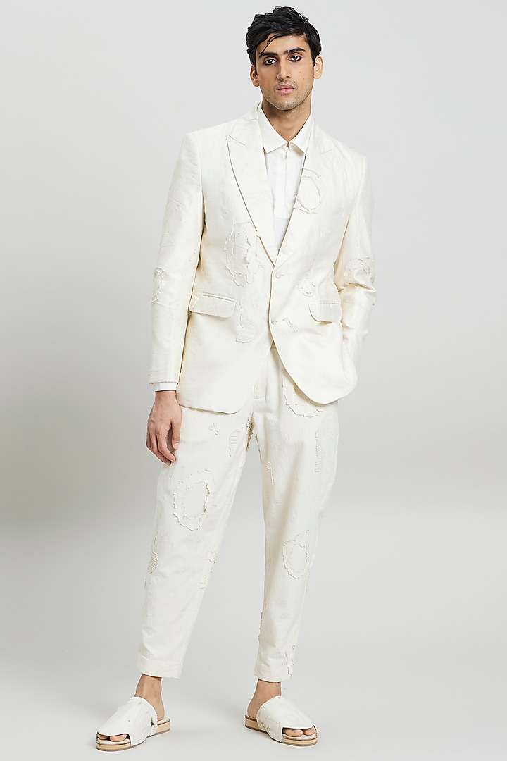 Ivory Cotton Silk Wedding Shirt by Antar Agni Men at Pernia's Pop Up Shop