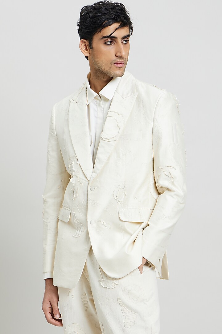 Ivory Cotton Silk Wedding Shirt by Antar Agni Men at Pernia's Pop Up Shop