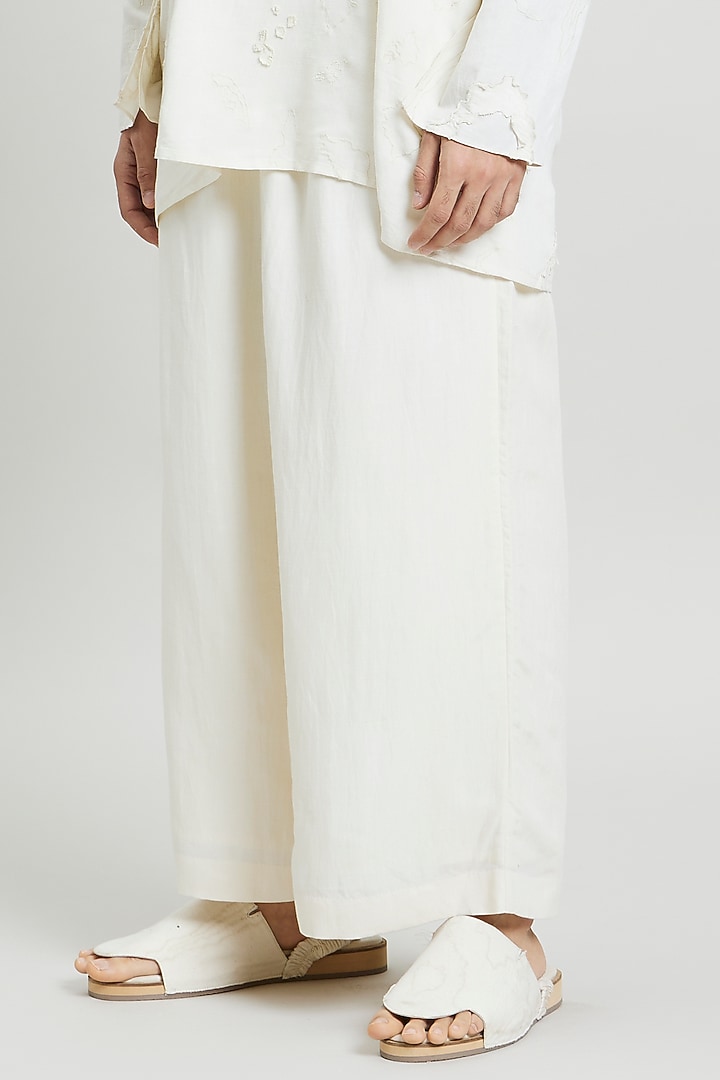 Ivory Cotton Linen Trousers by Antar Agni Men at Pernia's Pop Up Shop