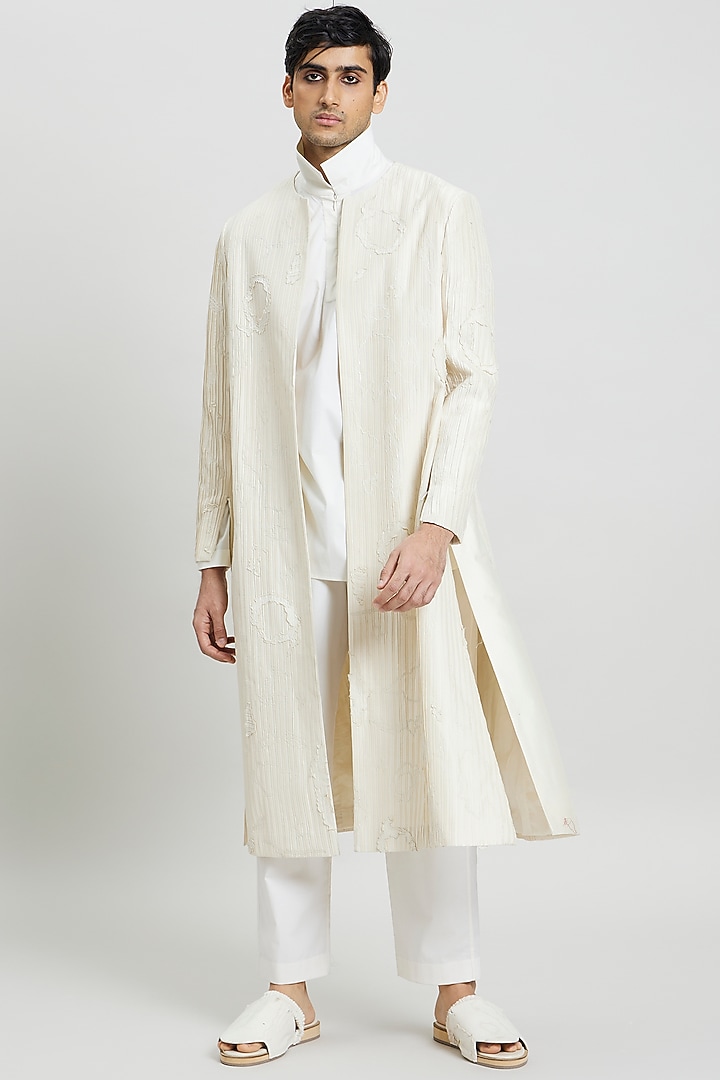 ivory Cotton Silk Indo-Western Jacket by Antar Agni Men at Pernia's Pop Up Shop