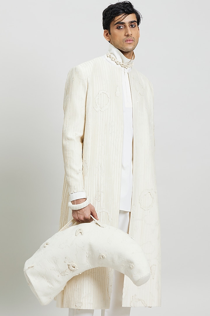 ivory Cotton Silk Indo-Western Jacket by Antar Agni Men at Pernia's Pop Up Shop