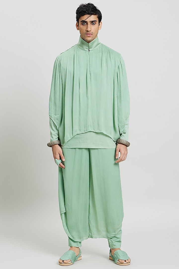 Mint Green Bemberg Satin T-Shirt by Antar Agni Men at Pernia's Pop Up Shop