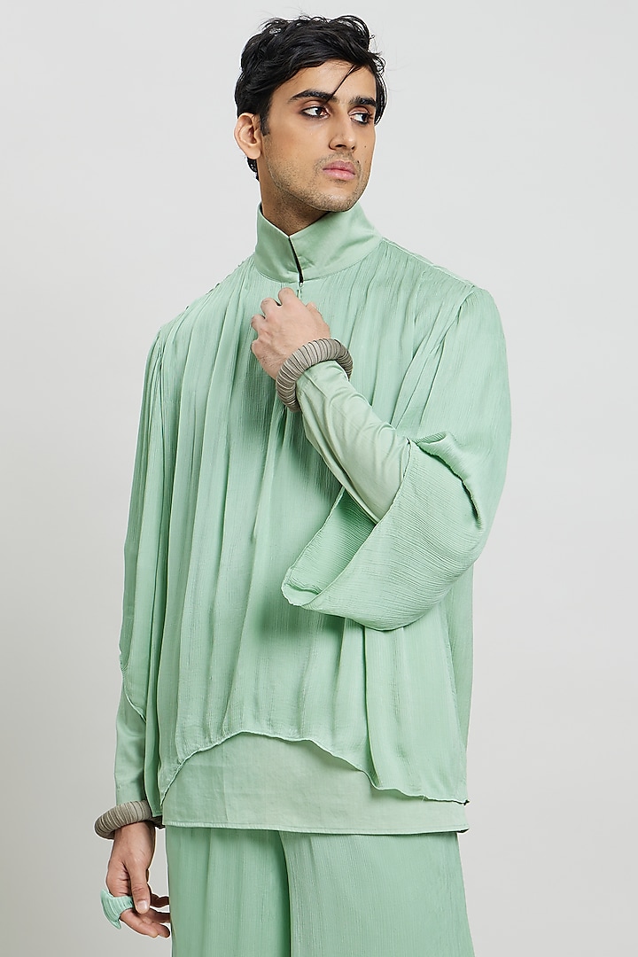 Mint Green Bemberg Satin T-Shirt by Antar Agni Men