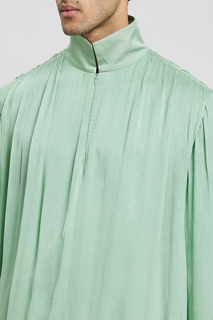 Mint Green Bemberg Satin T-Shirt by Antar Agni Men at Pernia's Pop Up Shop
