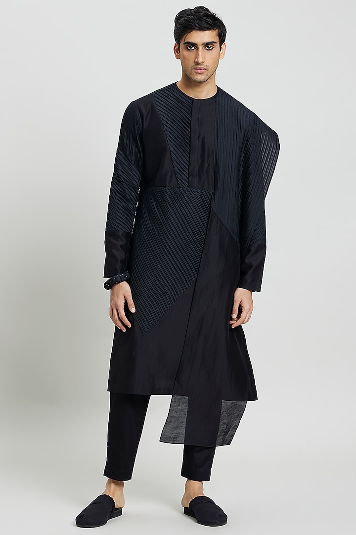 Black Cotton Silk Trousers by Antar Agni Men