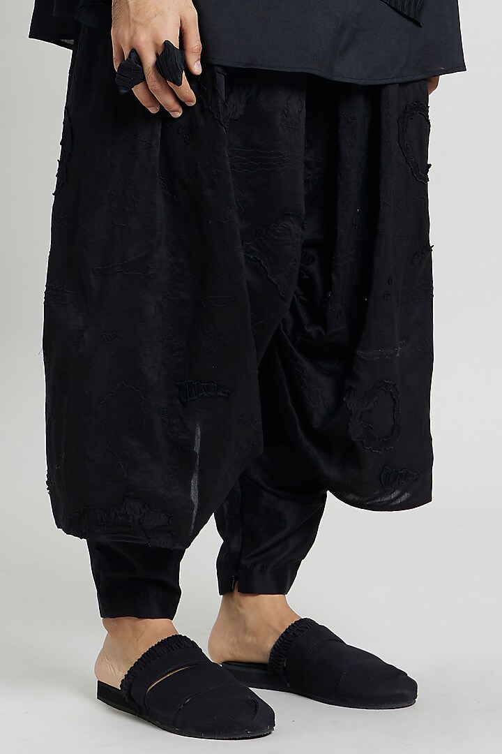 Black Cotton Silk Trousers by Antar Agni Men at Pernia's Pop Up Shop