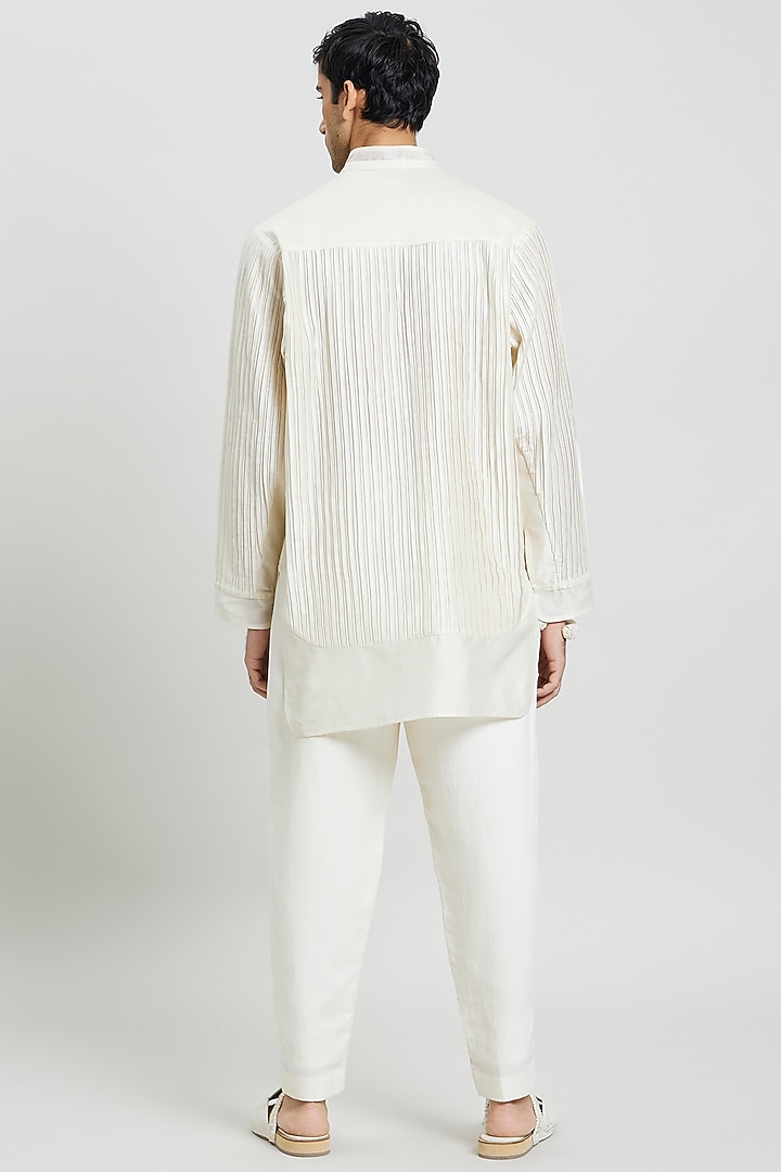 Ivory Poplin Lycra Trousers by Antar Agni Men at Pernia's Pop Up Shop