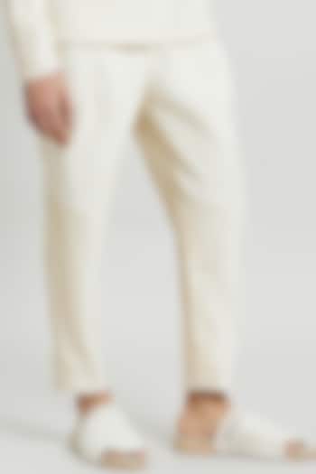 Ivory Cotton Silk Trousers by Antar Agni Men