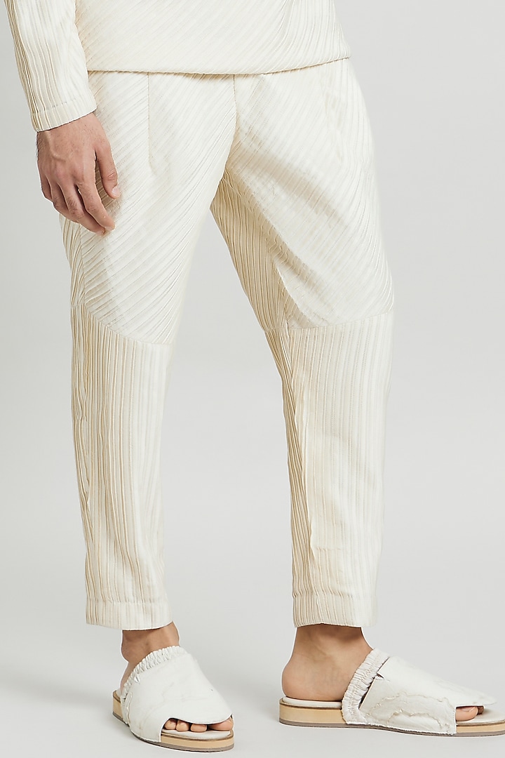 Ivory Cotton Silk Trousers by Antar Agni Men