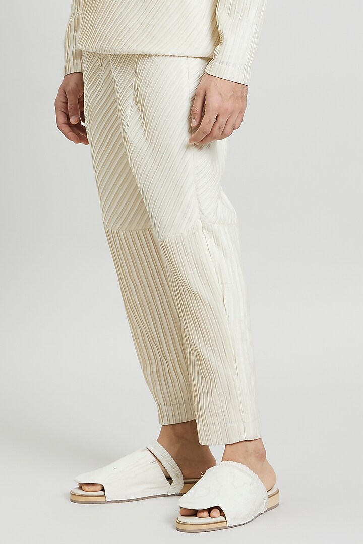 Ivory Cotton Silk Trousers by Antar Agni Men at Pernia's Pop Up Shop