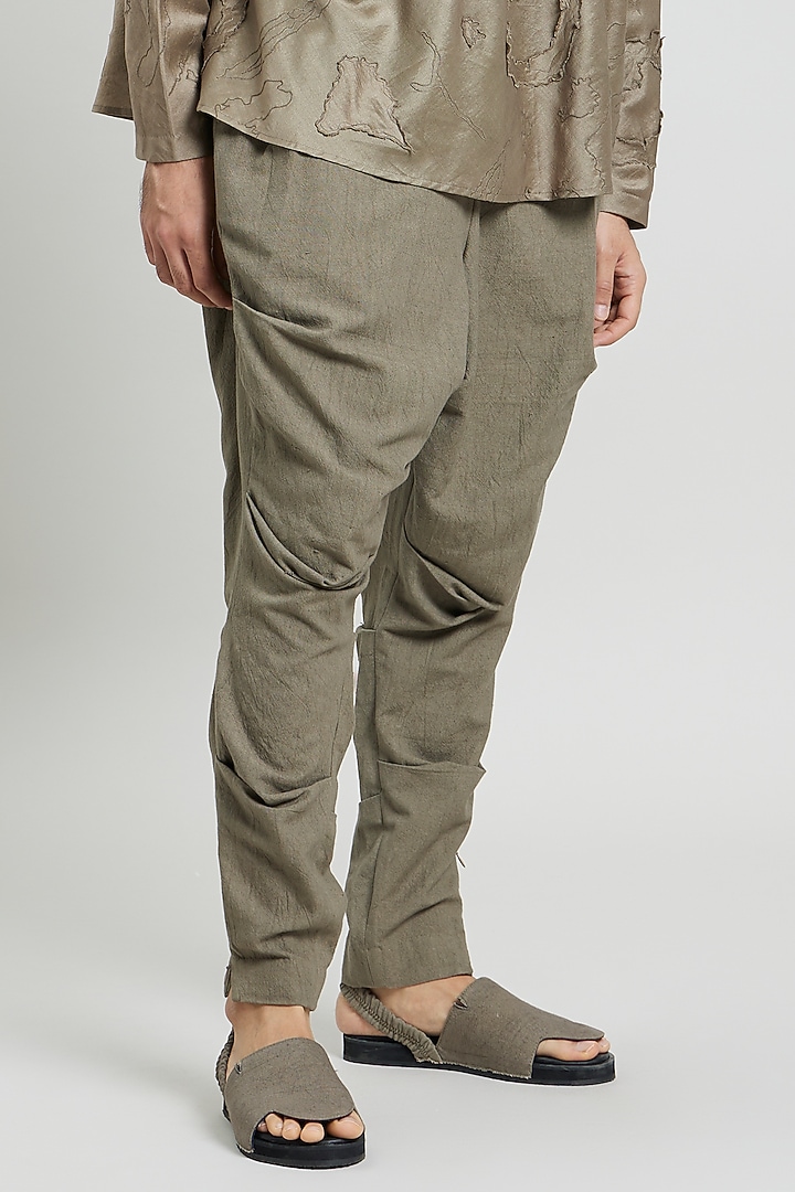 Mud Green Heavy Khadi Trousers by Antar Agni Men at Pernia's Pop Up Shop