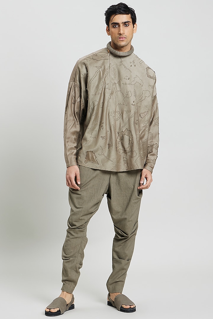 Mud Green Heavy Khadi Trousers by Antar Agni Men at Pernia's Pop Up Shop
