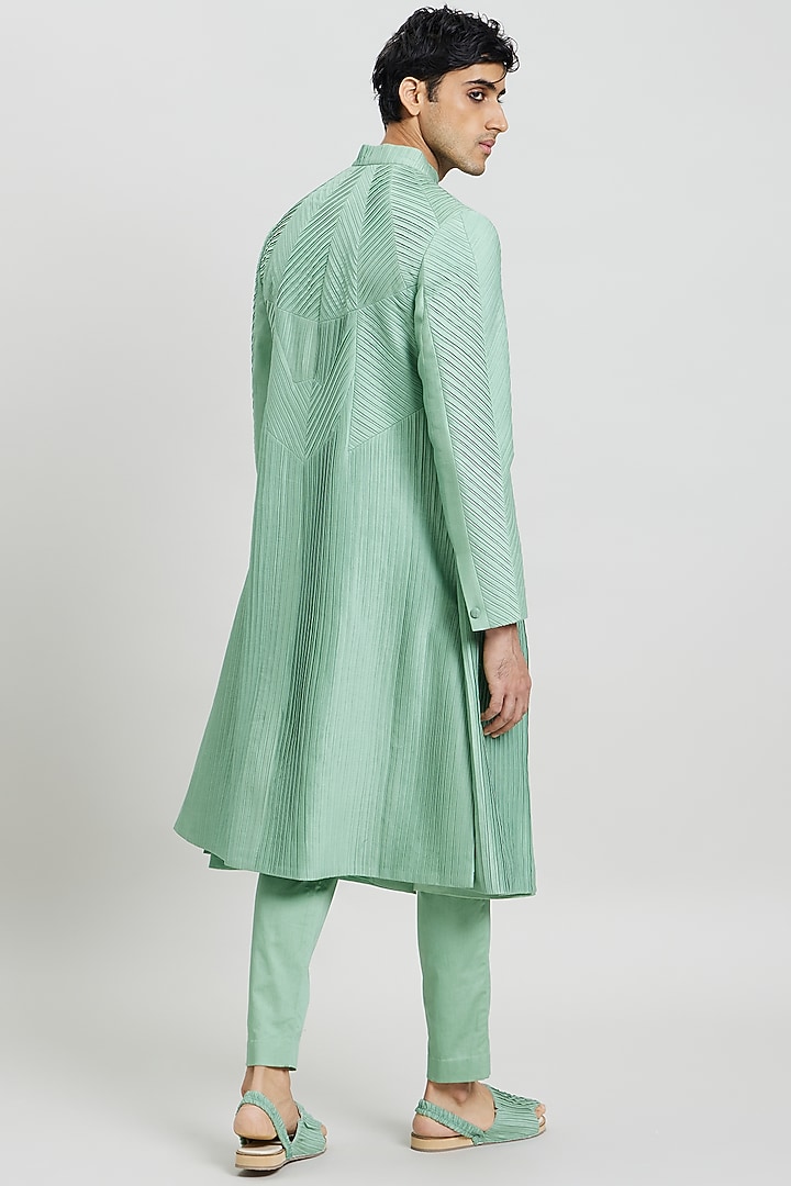 Mint Green Cotton Silk Indo-Western Jacket by Antar Agni Men at Pernia's Pop Up Shop