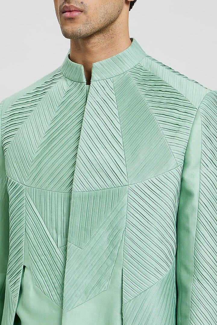 Mint Green Cotton Silk Indo-Western Jacket by Antar Agni Men at Pernia's Pop Up Shop