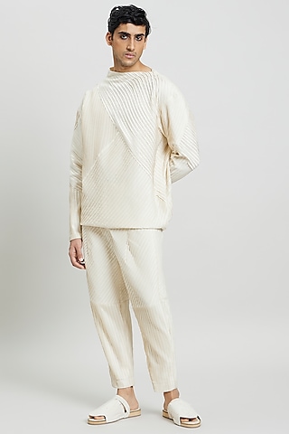 Ivory Cotton Silk T-Shirt by Antar Agni Men