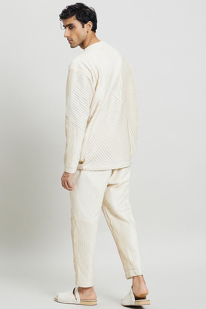 Ivory Cotton Silk T-Shirt by Antar Agni Men at Pernia's Pop Up Shop