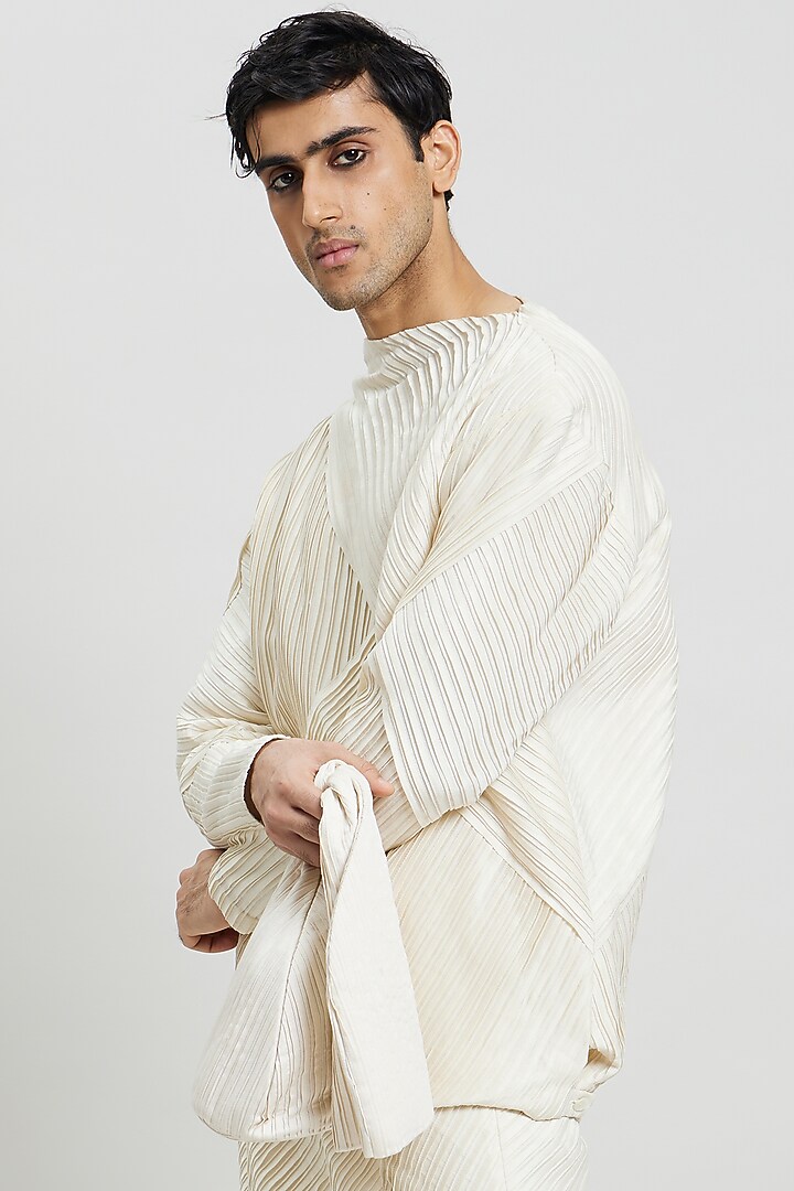 Ivory Cotton Silk T-Shirt by Antar Agni Men at Pernia's Pop Up Shop
