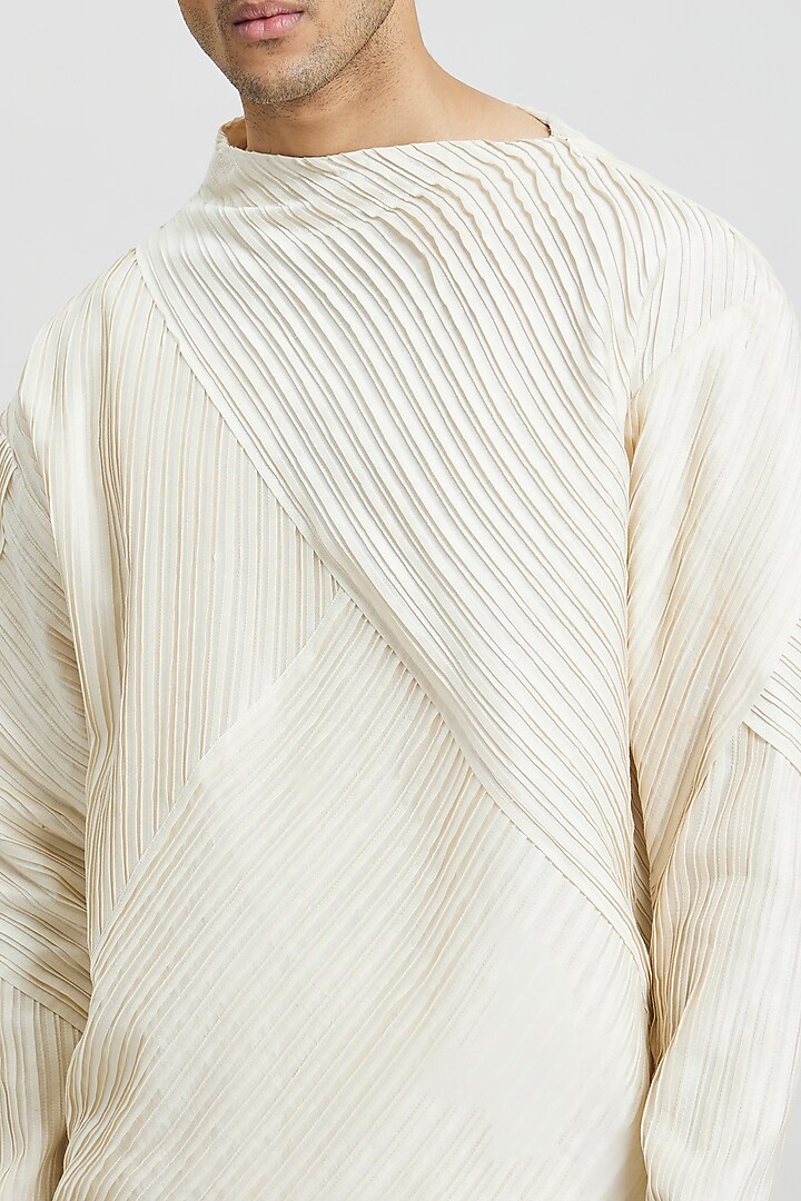 Ivory Cotton Silk T-Shirt by Antar Agni Men at Pernia's Pop Up Shop