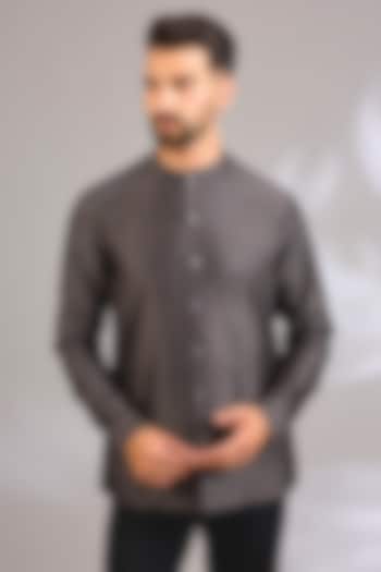 Grey Cotton Silk Wedding Shirt by Antar Agni Men at Pernia's Pop Up Shop
