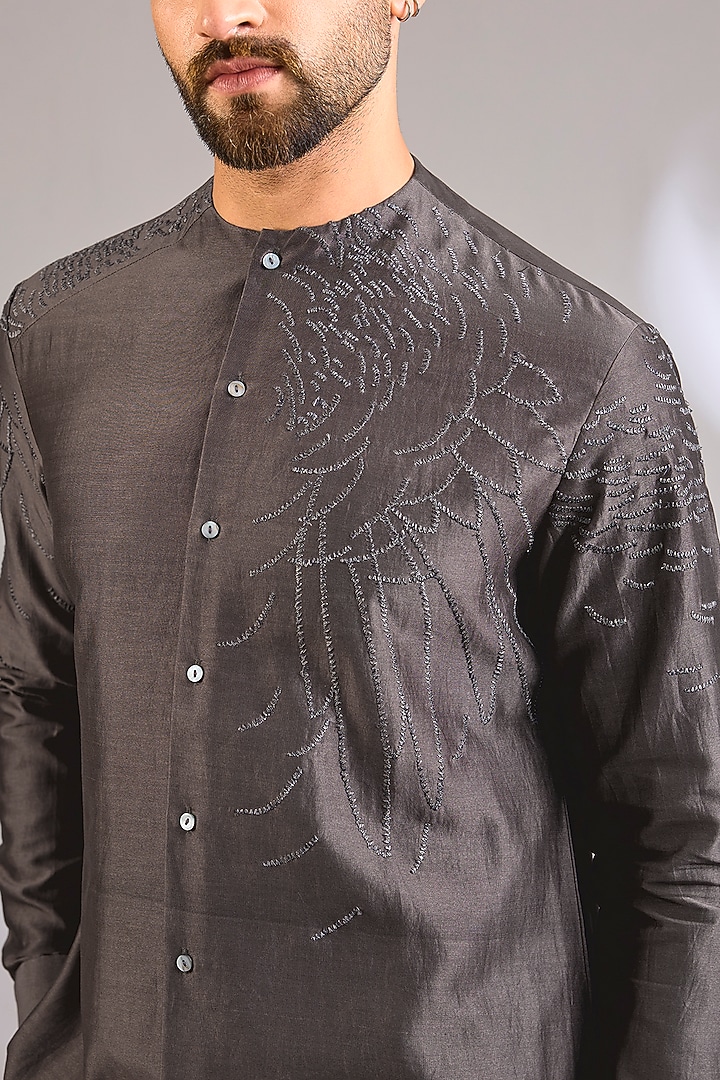 Grey Cotton Silk Wedding Shirt by Antar Agni Men at Pernia's Pop Up Shop