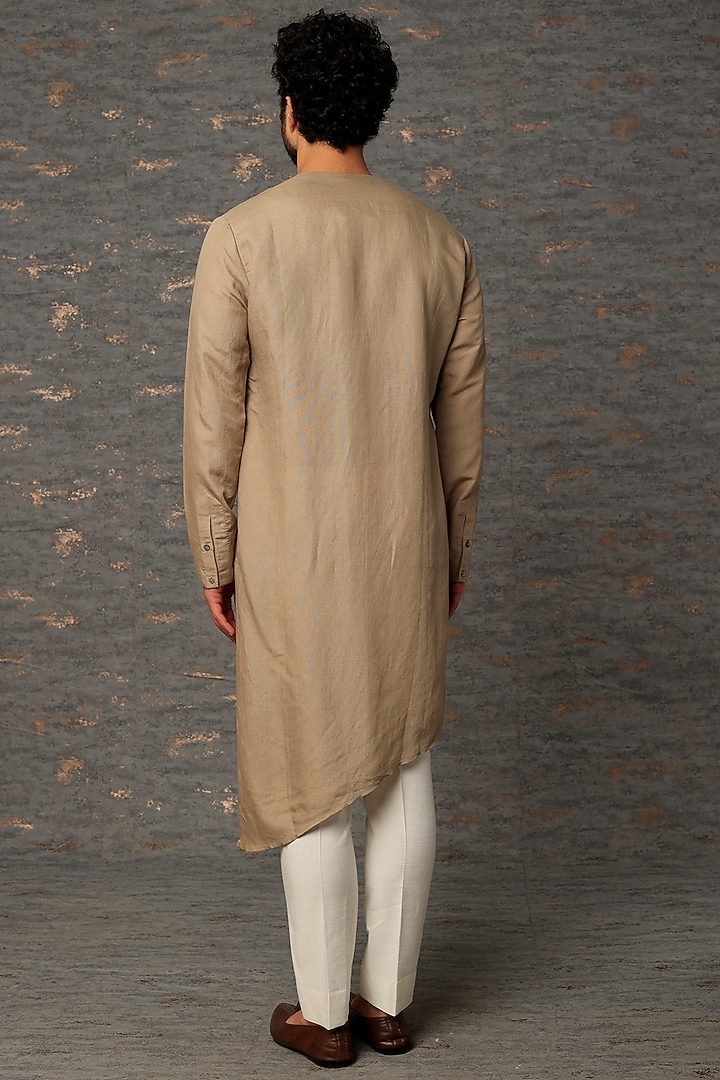 Stone Grey Linen Blend Asymmetrical Kurta by Antar Agni Men at Pernia's Pop Up Shop