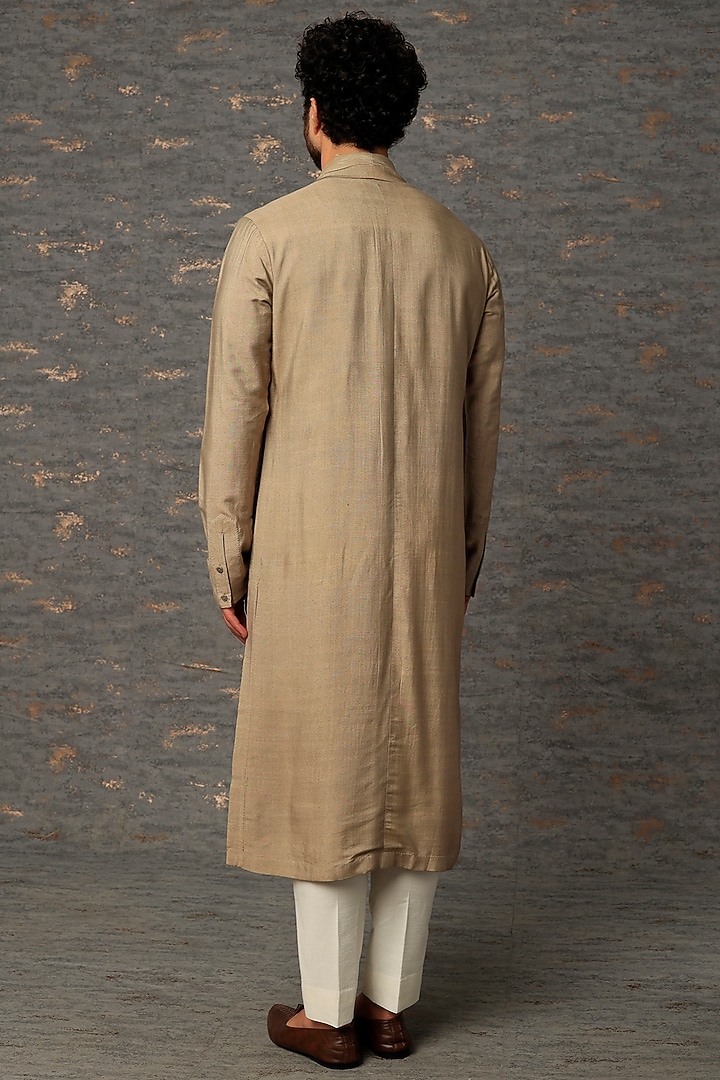 Stone Grey Silk Blend Draped Kurta by Antar Agni Men at Pernia's Pop Up Shop