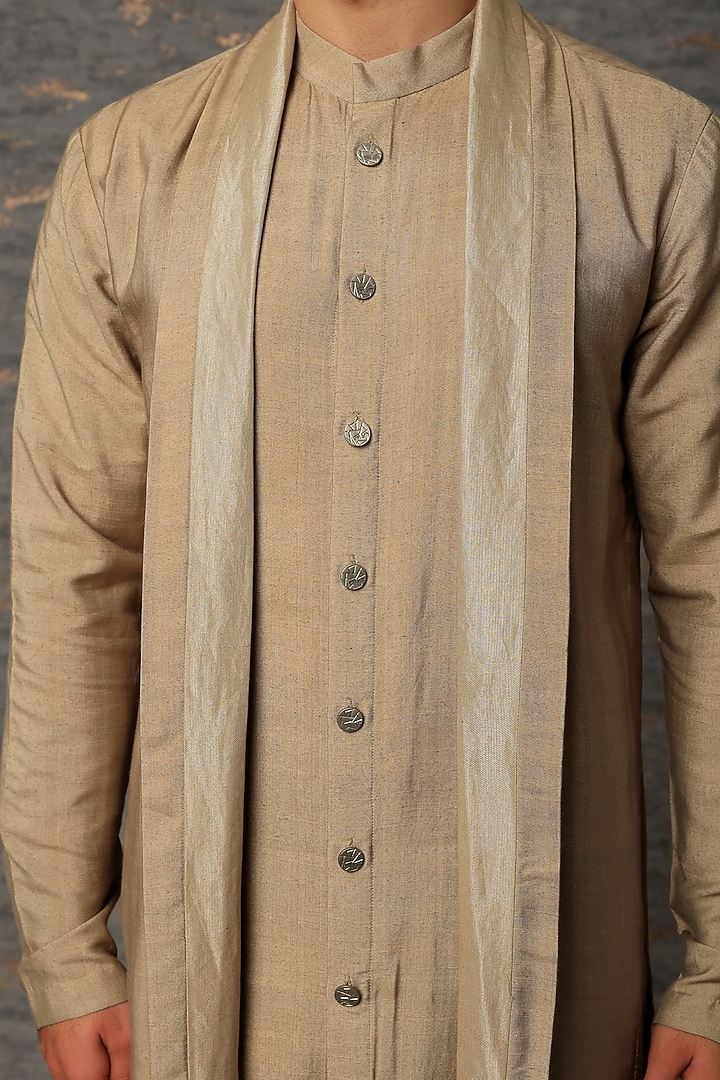 Stone Grey Silk Blend Draped Kurta by Antar Agni Men at Pernia's Pop Up Shop