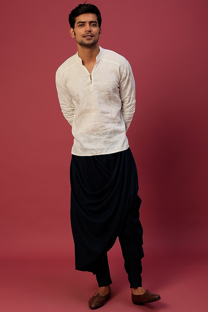 Navy Blue Linen Blend Criss-Cross Salwar Pants by Antar Agni Men at Pernia's Pop Up Shop