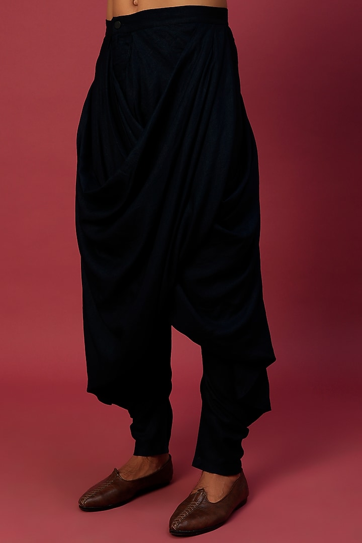 Navy Blue Linen Blend Criss-Cross Salwar Pants by Antar Agni Men at Pernia's Pop Up Shop