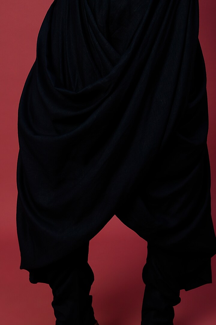 Navy Blue Linen Blend Criss-Cross Salwar Pants by Antar Agni Men at Pernia's Pop Up Shop